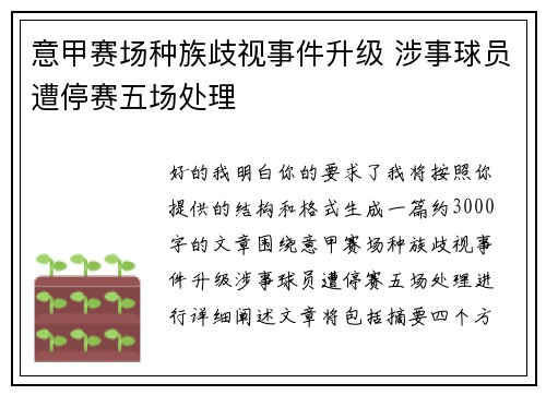 意甲赛场种族歧视事件升级 涉事球员遭停赛五场处理